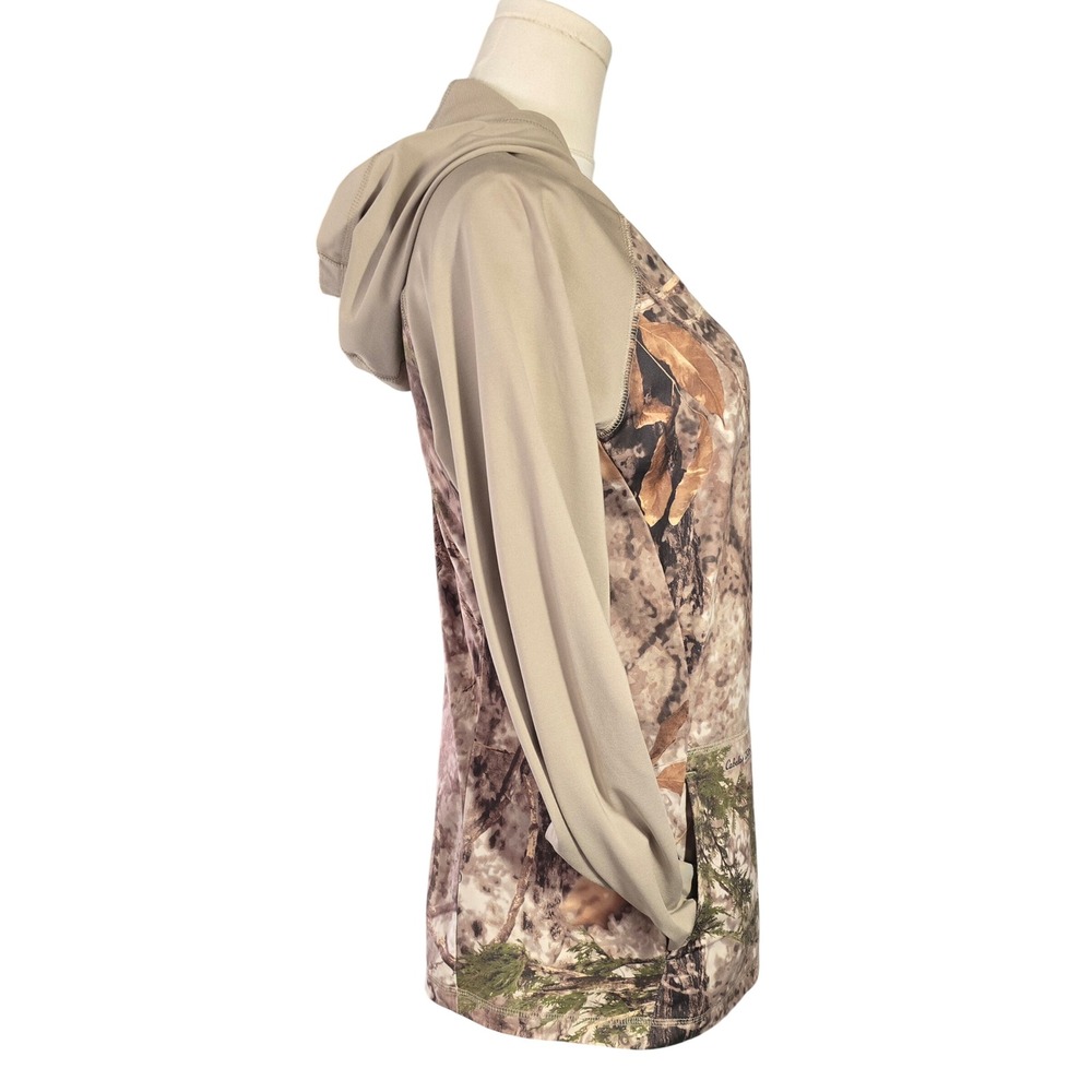 Cabelas Zonz Woodlands Camo Performance Hoodie Womens Tan Brown XL 06120-1004
